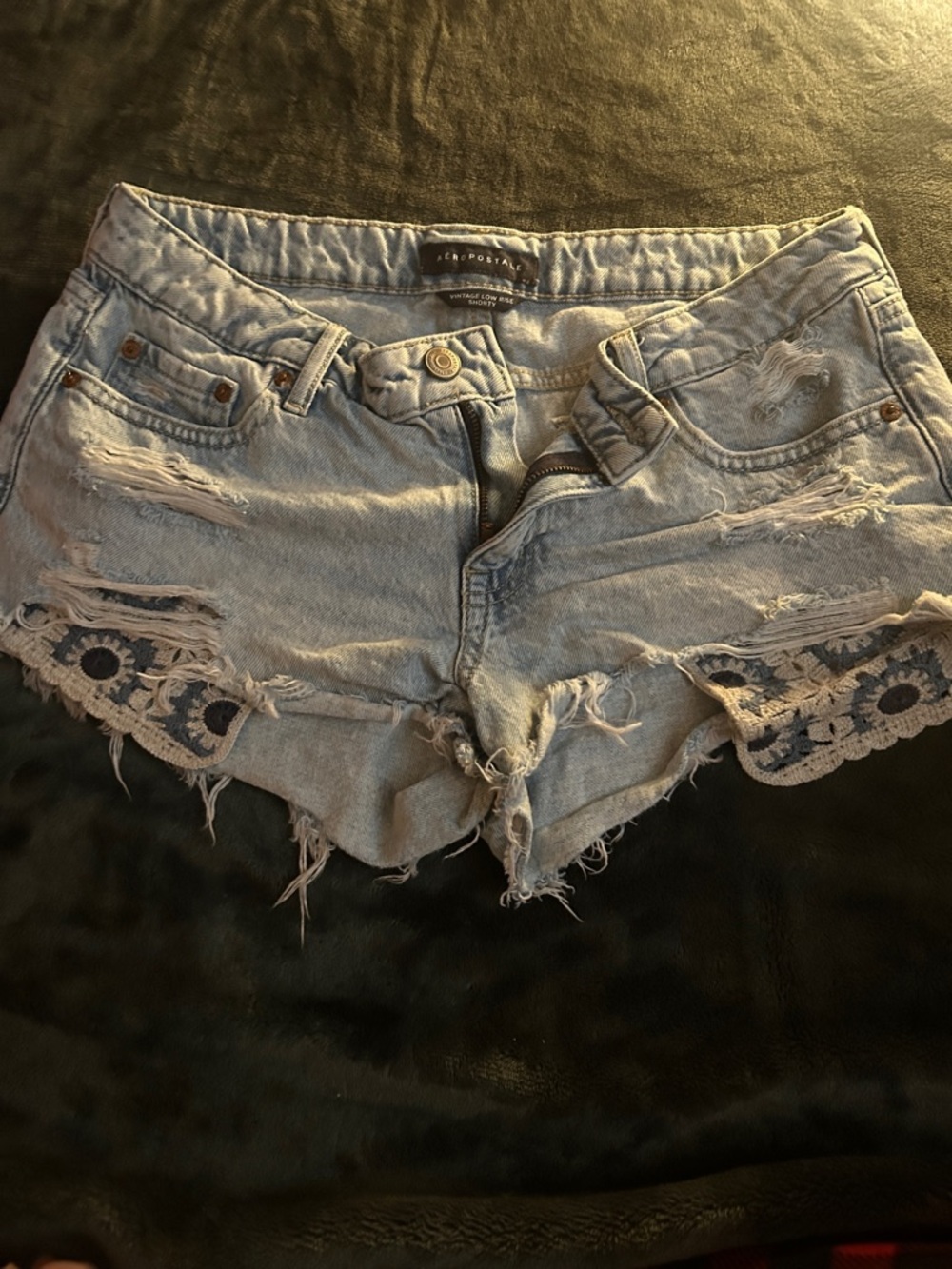 Aeropostale Light Blue Distressed Denim Crochet Trim Shorts